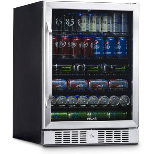  NewAir Built-In Beverage Cooler and Refrigerator, Stainless Steel Mini Fridge with Glass Door, 177 Can Capacity, ABR-1770