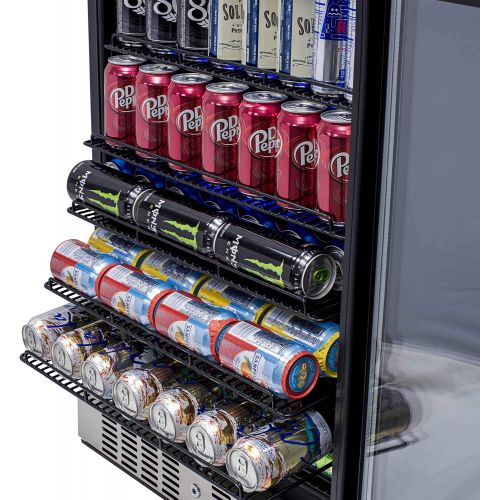  NewAir Built-In Beverage Cooler and Refrigerator, Stainless Steel Mini Fridge with Glass Door, 177 Can Capacity, ABR-1770