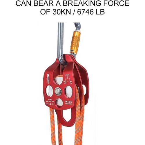  [아마존베스트]NewDoar 32 KN CE Certified Large Rescue Pulley Single/Double Sheave with Swing Plate