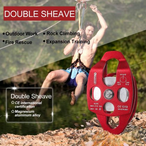  [아마존베스트]NewDoar 32 KN CE Certified Large Rescue Pulley Single/Double Sheave with Swing Plate