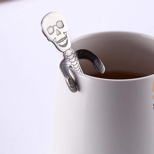  NewKelly Coffee Spoon Stainless Steel Tea Hanging Cups Supplies Tableware Kitchen Skull (D)