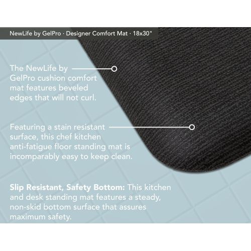  NewLife by GelPro Anti-Fatigue Designer Comfort Kitchen Floor Mat Stain Resistant Surface with 5/8” thick ergo-foam core for health and wellness,18x30 Grasscloth Charcoal