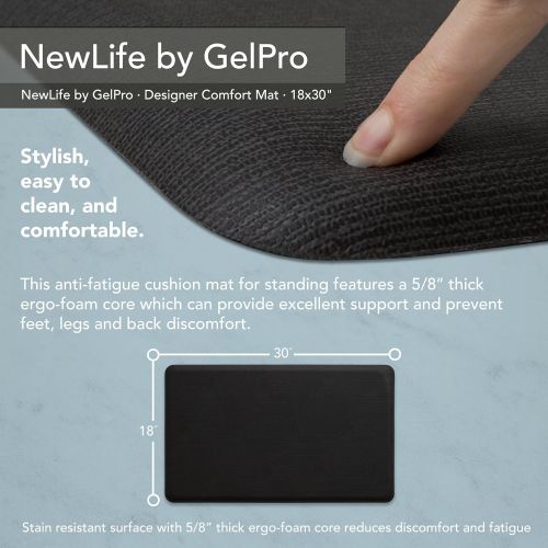  NewLife by GelPro Anti-Fatigue Designer Comfort Kitchen Floor Mat Stain Resistant Surface with 5/8” thick ergo-foam core for health and wellness,18x30 Grasscloth Charcoal