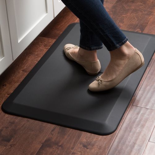  NewLife by GelPro Anti-Fatigue Designer Comfort Kitchen Floor Mat, 20x32”, Leather Grain Jet Stain Resistant Surface with 3/4” Thick Ergo-foam Core for Health and Wellness