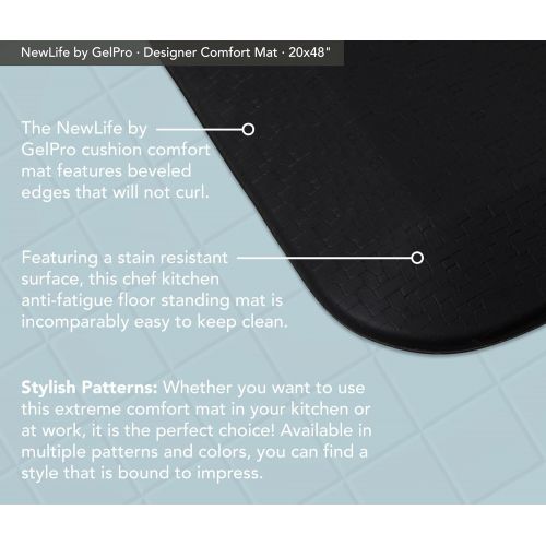  NewLife by GelPro Anti-Fatigue Designer Comfort Kitchen Floor Mat, 20x48”, Sisal Black Stain Resistant Surface with 3/4” Thick Ergo-foam Core for Health and Wellness