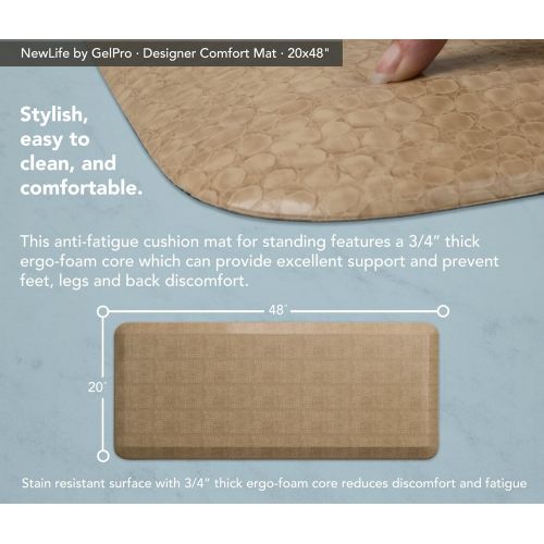  NewLife by GelPro Anti-Fatigue Designer Comfort Kitchen Floor Mat, 20x48”, Pebble Wheat Stain Resistant Surface with 3/4” Thick Ergo-foam Core for Health and Wellness