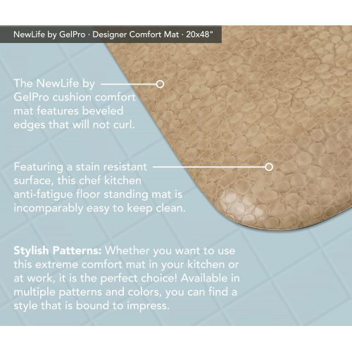  NewLife by GelPro Anti-Fatigue Designer Comfort Kitchen Floor Mat, 20x48”, Pebble Wheat Stain Resistant Surface with 3/4” Thick Ergo-foam Core for Health and Wellness