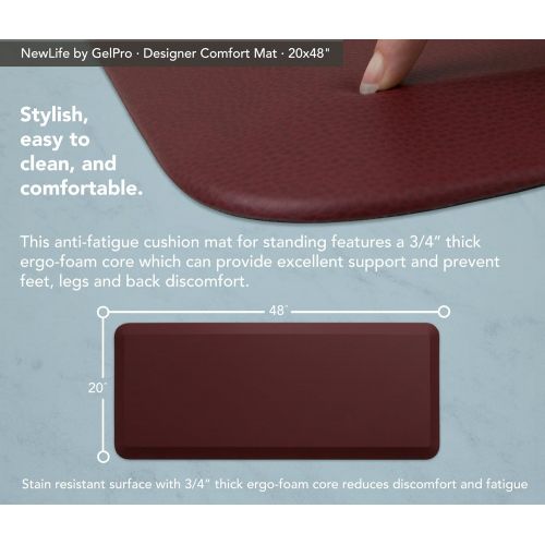  NewLife by GelPro NewLife By GelPro Anti-Fatigue Kitchen Floor Mat Stain Resistant Surface with 3/4 Thick Ergo-foam Core for Health and Wellness, 20 x 48, Leather Grain Cranberry