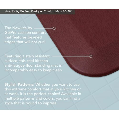  NewLife by GelPro NewLife By GelPro Anti-Fatigue Kitchen Floor Mat Stain Resistant Surface with 3/4 Thick Ergo-foam Core for Health and Wellness, 20 x 48, Leather Grain Cranberry