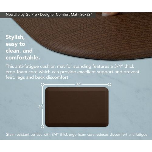  NewLife by GelPro Anti-Fatigue Designer Comfort Kitchen Floor Mat, 20x32”, Grasscloth Java Stain Resistant Surface with 3/4” Thick Ergo-foam Core for Health and Wellness