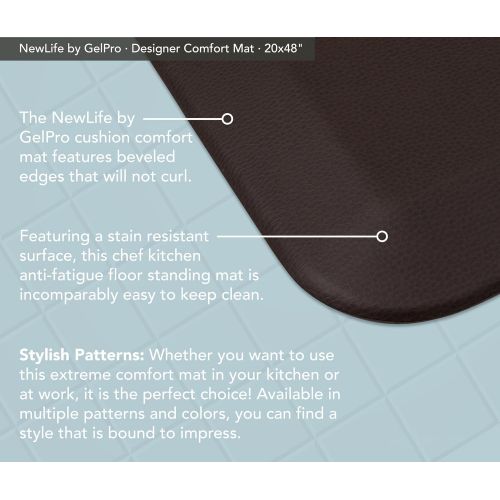  NewLife by GelPro Anti-Fatigue Designer Comfort Kitchen Floor Mat, 20x48”, Leather Grain Truffle Stain Resistant Surface with 3/4” Thick Ergo-foam Core for Health and Wellness