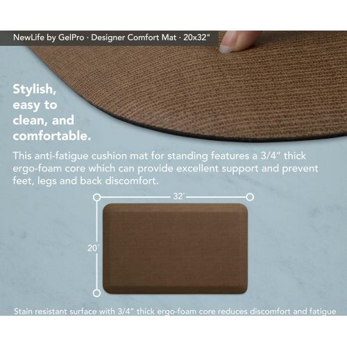  NewLife by GelPro Anti-Fatigue Designer Comfort Kitchen Floor Mat, 20x32”, Grasscloth Khaki Stain Resistant Surface with 3/4” Thick Ergo-foam Core for Health and Wellness