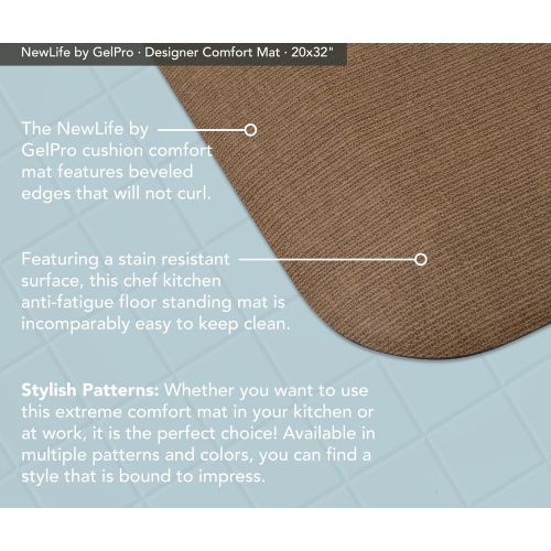  NewLife by GelPro Anti-Fatigue Designer Comfort Kitchen Floor Mat, 20x32”, Grasscloth Khaki Stain Resistant Surface with 3/4” Thick Ergo-foam Core for Health and Wellness