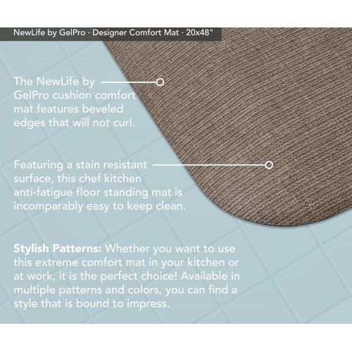  NewLife by GelPro Anti-Fatigue Designer Comfort Kitchen Floor Mat, 20x48”, Grasscloth Pecan Stain Resistant Surface with 3/4” Thick Ergo-foam Core for Health and Wellness