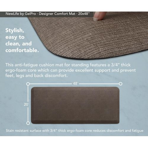  NewLife by GelPro Anti-Fatigue Designer Comfort Kitchen Floor Mat, 20x48”, Grasscloth Pecan Stain Resistant Surface with 3/4” Thick Ergo-foam Core for Health and Wellness
