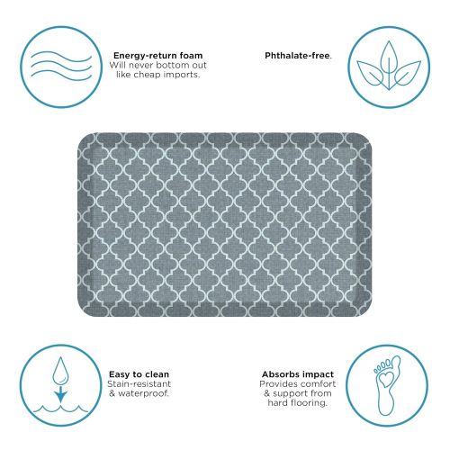  NewLife by GelPro Anti-Fatigue Designer Comfort Kitchen Floor Mat, 20x32”, Lattice Mineral Grey Stain Resistant Surface with 3/4” Thick Ergo-foam Core for Health and Wellness