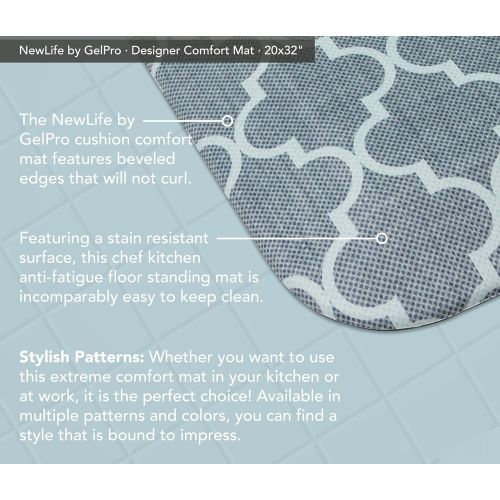  NewLife by GelPro Anti-Fatigue Designer Comfort Kitchen Floor Mat, 20x32”, Lattice Mineral Grey Stain Resistant Surface with 3/4” Thick Ergo-foam Core for Health and Wellness