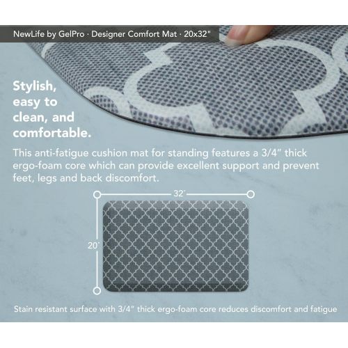  NewLife by GelPro Anti-Fatigue Designer Comfort Kitchen Floor Mat, 20x32”, Lattice Mineral Grey Stain Resistant Surface with 3/4” Thick Ergo-foam Core for Health and Wellness