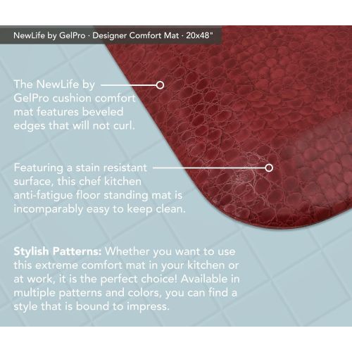  NewLife by GelPro Anti-Fatigue Designer Comfort Kitchen Floor Mat, 20x48”, Pebble Pomegranate Stain Resistant Surface with 3/4” Thick Ergo-foam Core for Health and Wellness