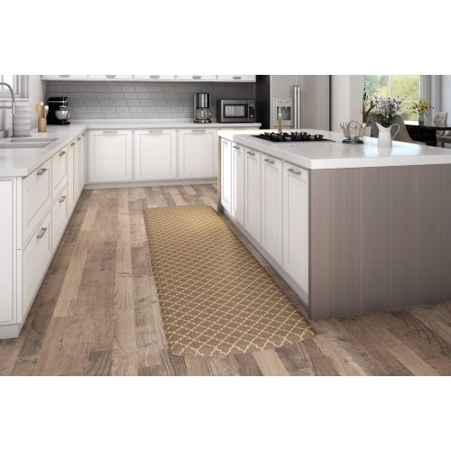  NewLife by GelPro Anti-Fatigue Designer Comfort Kitchen Floor Mat, 30x108”, Lattice Tan Stain Resistant Surface with 3/4” Thick Ergo-foam Core for Health and Wellness