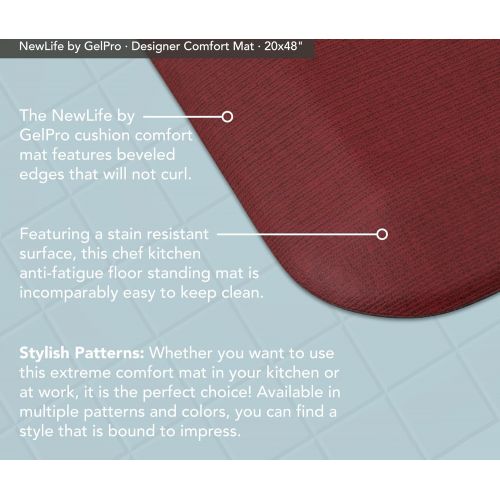  NewLife by GelPro Anti-Fatigue Designer Comfort Kitchen Floor Mat, 20x48”, Grasscloth Crimson Stain Resistant Surface with 3/4” Thick Ergo-foam Core for Health and Wellness