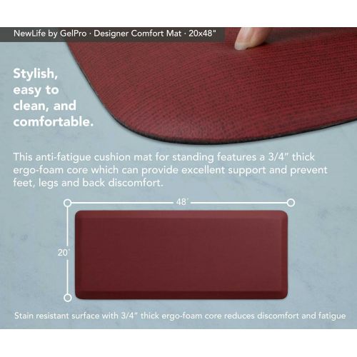  NewLife by GelPro Anti-Fatigue Designer Comfort Kitchen Floor Mat, 20x48”, Grasscloth Crimson Stain Resistant Surface with 3/4” Thick Ergo-foam Core for Health and Wellness