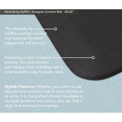  NewLife by GelPro Anti-Fatigue Designer Comfort Kitchen Floor Mat, 20x32”, Grasscloth Charcoal Stain Resistant Surface with 3/4” Thick Ergo-foam Core for Health and Wellness