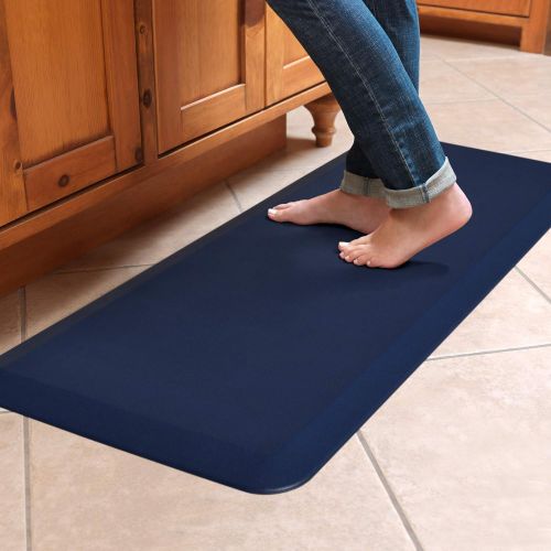  NewLife by GelPro Anti-Fatigue Designer Comfort Kitchen Floor Mat, 20x48”, Leather Grain Navy Stain Resistant Surface with 3/4” Thick Ergo-foam Core for Health and Wellness