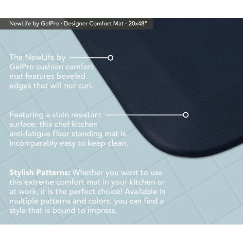  NewLife by GelPro Anti-Fatigue Designer Comfort Kitchen Floor Mat, 20x48”, Leather Grain Navy Stain Resistant Surface with 3/4” Thick Ergo-foam Core for Health and Wellness