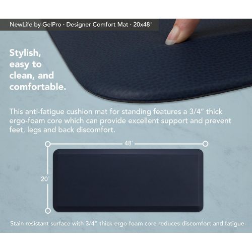  NewLife by GelPro Anti-Fatigue Designer Comfort Kitchen Floor Mat, 20x48”, Leather Grain Navy Stain Resistant Surface with 3/4” Thick Ergo-foam Core for Health and Wellness