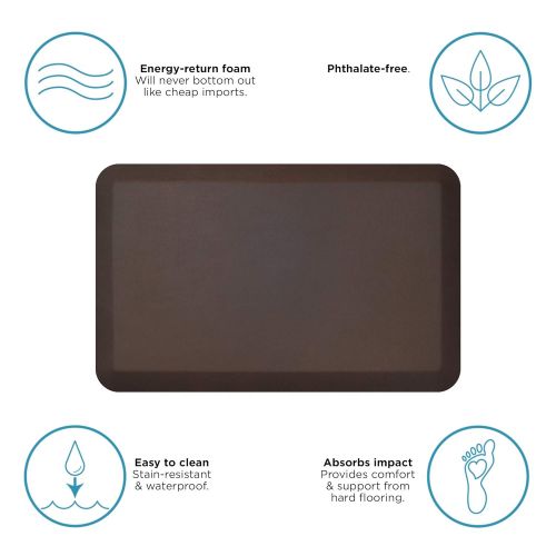  NewLife By GelPro Anti-Fatigue Designer Comfort Kitchen Floor Mat Stain Resistant Surface with 3/4” Thick Ergo-foam Core for Health and Wellness, 20 x 32, Leather Grain Truffle