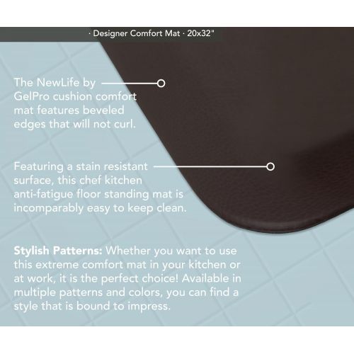  NewLife By GelPro Anti-Fatigue Designer Comfort Kitchen Floor Mat Stain Resistant Surface with 3/4” Thick Ergo-foam Core for Health and Wellness, 20 x 32, Leather Grain Truffle