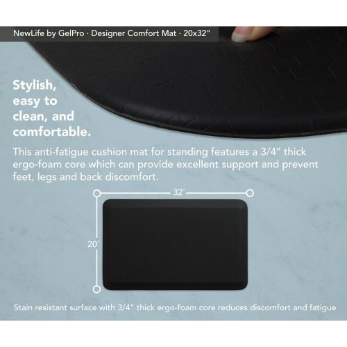  NewLife by GelPro Anti-Fatigue Designer Comfort Kitchen Floor Mat, 20x32”, Sisal Black Stain Resistant Surface with 3/4” Thick Ergo-foam Core for Health and Wellness