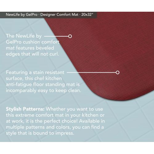  NewLife by GelPro Anti-Fatigue Designer Comfort Kitchen Floor Mat, 20x32”, Grasscloth Crimson Stain Resistant Surface with 3/4” Thick Ergo-foam Core for Health and Wellness