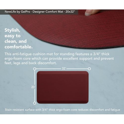  NewLife by GelPro Anti-Fatigue Designer Comfort Kitchen Floor Mat, 20x32”, Grasscloth Crimson Stain Resistant Surface with 3/4” Thick Ergo-foam Core for Health and Wellness