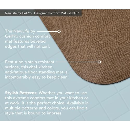  NewLife by GelPro Anti-Fatigue Designer Comfort Kitchen Floor Mat, 20x48”, Grasscloth Khaki Stain Resistant Surface with 3/4” Thick Ergo-foam Core for Health and Wellness