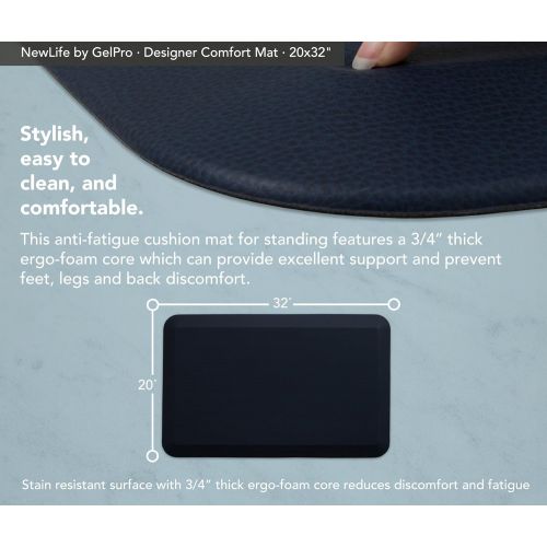  NewLife by GelPro NewLife By GelPro Anti-Fatigue Designer Comfort Kitchen Floor Mat Stain Resistant Surface with 3/4” Thick Ergo-foam Core for Health and Wellness, 20 x 32, Leather Grain Navy