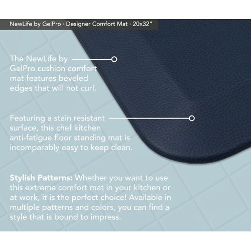  NewLife by GelPro NewLife By GelPro Anti-Fatigue Designer Comfort Kitchen Floor Mat Stain Resistant Surface with 3/4” Thick Ergo-foam Core for Health and Wellness, 20 x 32, Leather Grain Navy