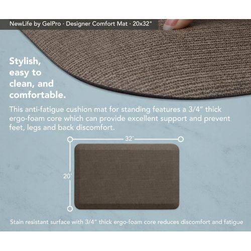  NewLife by GelPro Anti-Fatigue Designer Comfort Kitchen Floor Mat, 20x32”, Grasscloth Pecan Stain Resistant Surface with 3/4” Thick Ergo-foam Core for Health and Wellness