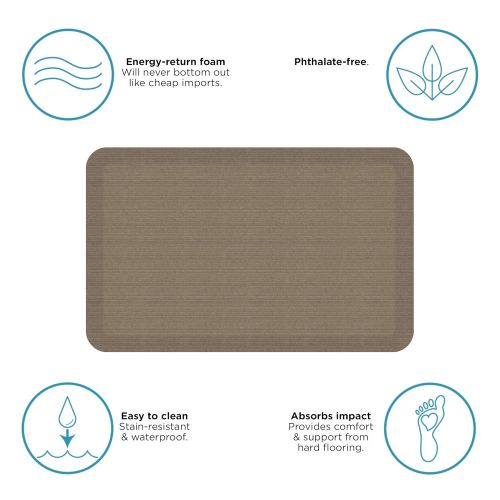  NewLife by GelPro Anti-Fatigue Designer Comfort Kitchen Floor Mat, 20x32”, Grasscloth Pecan Stain Resistant Surface with 3/4” Thick Ergo-foam Core for Health and Wellness