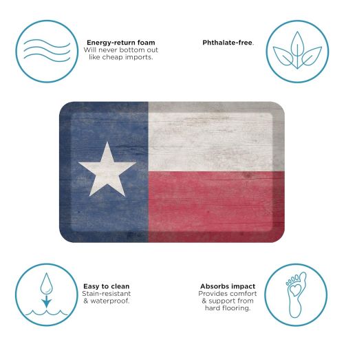  NewLife by GelPro Anti-Fatigue Designer Comfort Kitchen Floor Mat, 20x32, Rustic Texas Flag Stain Resistant Surface with 3/4 Thick Ergo-foam core for Health and Wellness