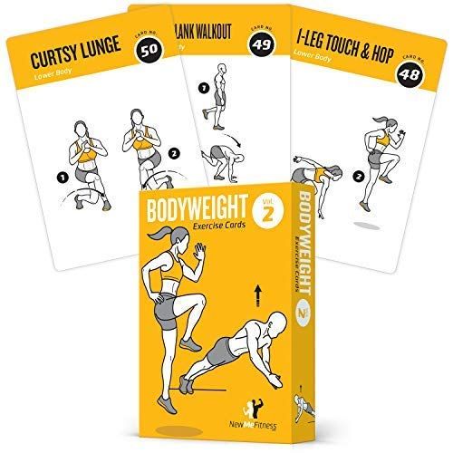  NewMe Fitness Exercise Cards BODYWEIGHT - Home Gym Workout Personal Trainer Fitness Program Tones Core Ab Legs Glutes Chest Biceps Total Upper Body Workouts Calisthenics Training Routine