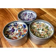 NewMoonBeginnings Crystals & Herb Energy Candles (8oz) Tin - Soy Candles handmade - Aromatherapy Candles - soy candle - Healing crystals and stones candles