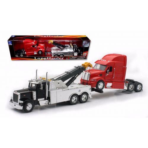  New-Ray NEWRAY TOYS 1:32 SCALE PETERBILT TOW TRUCK WITH RED PETERBILT CAB SEMI TRUCK SS-12053