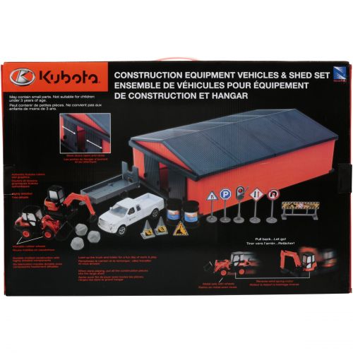  New-ray Toys Kubota Construction Equipment Vehicles & Shed Toy Set 19 pc Box