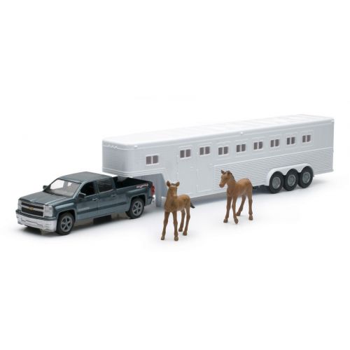  New-Ray NEWRAY 1:43 LONGHAULER - CHEVROLET SILVERADO 4X4 WITH HORSE TRAILER AND HORSE FIGURES SS-19513