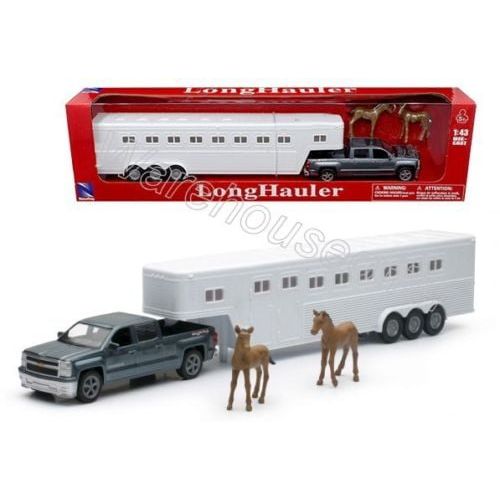  New-Ray NEWRAY 1:43 LONGHAULER - CHEVROLET SILVERADO 4X4 WITH HORSE TRAILER AND HORSE FIGURES SS-19513