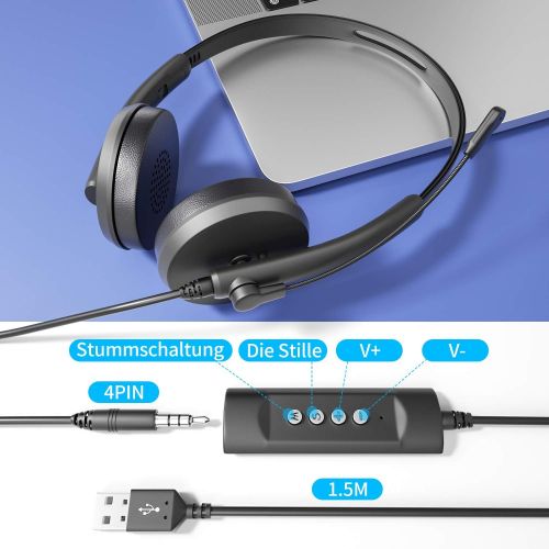  [아마존베스트][2020 Upgraded] USB/3.5mm Computer Headset with Microphone, Newaner Retractable Noise Cancelling, Lightweight PC Wired Headphones, Business Headset for Skype, Webinar, Call Center,