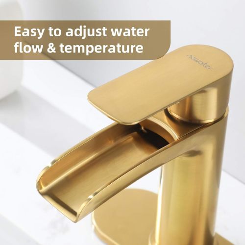  NEWATER Waterfall Spout Bathroom Sink Faucet Basin Mixer Tap Brushed Gold Single Handle