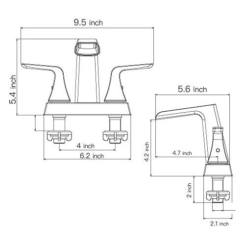  NEWATER Two-Handle Waterfall Centerset Three Hole Bathroom Sink Faucet with Pop Up Drain & Supply Lines Lavatory Faucet Mixer Tap Deck Mounted，Brushed Gold